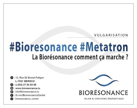 La biorésonance avec le système exclusif Metatron est une méthode thérapeutique alternative (non conventionnelle) basée sur l'idée que chaque cellule, tissu et organe du corps humain émet une fréquence électromagnétique spécifique.  Voici une explication synthétique de ses principes et de son fonctionnement